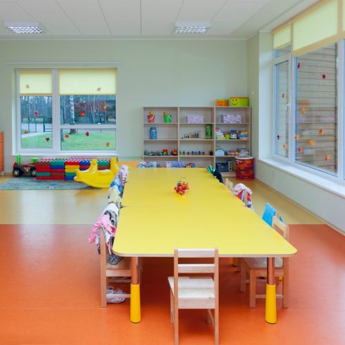 Day care nursery or pre-school kindergarten school, spacious interiors, classroom